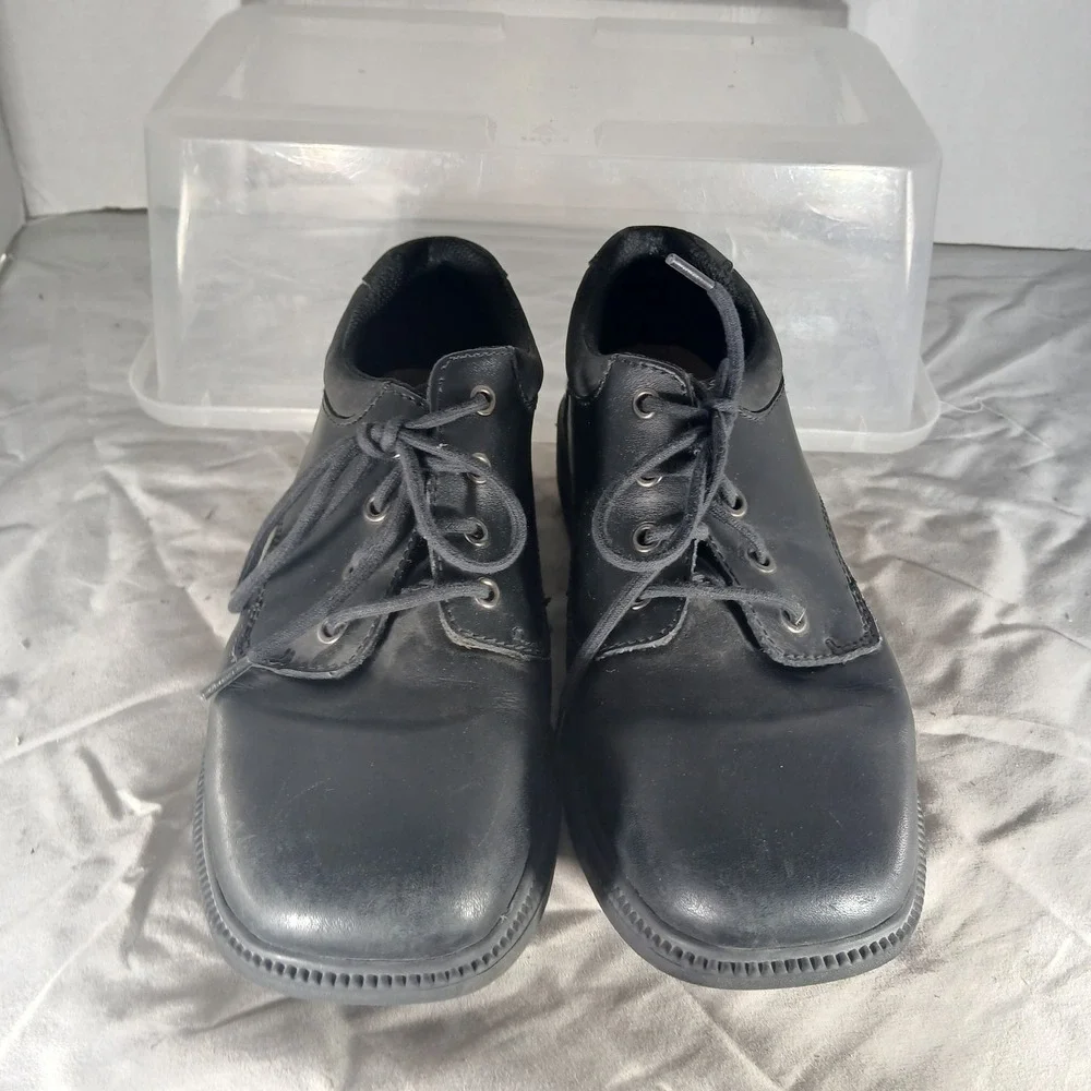 Clarks Boys 4.5 M/W Black Leather Lace Up Oxford Dress Shoes 64151 School Formal